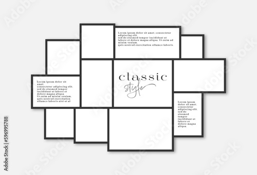 Vector photo collage template moodboard pictures grids vector illustration, black and white