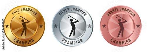 Golf competition tee ball golfing golfer golden emblem medallion medal winner champion badge round graphic silver bronze