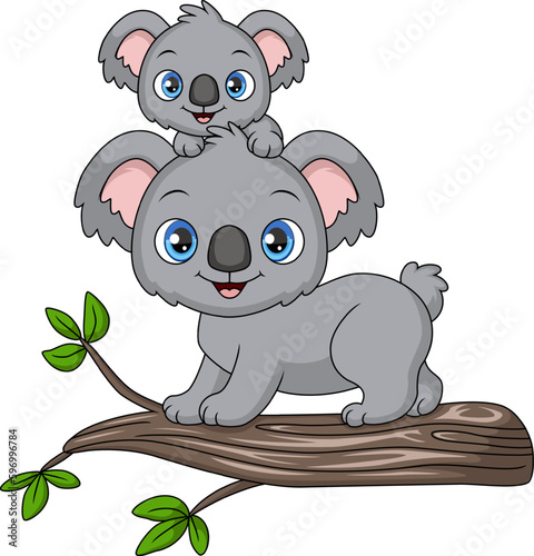 Cute mother koala and baby on a tree branch