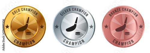 Ice hockey stick skating championship puck icon gold sliver bronze emblem medal medal medallion shiny graphic