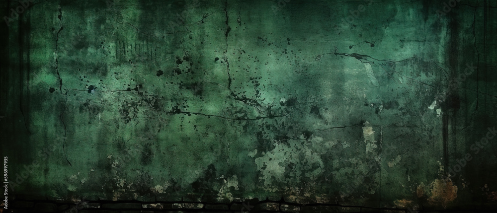 Fototapeta premium retro vintage green grunge texture dark black background. Generative AI