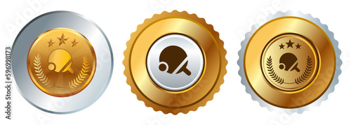Ping pong table tennis tournament match medal gold silver sport winner emblem shiny champion stamp