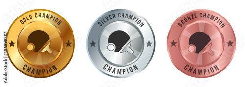 Ping pong table tennis tournament match medal gold silver and bronze sport winner emblem