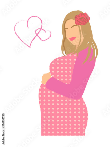 vector flat illustration with cute pregnant woman