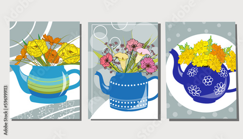flowers and herbs vector poster. Vector illustration.