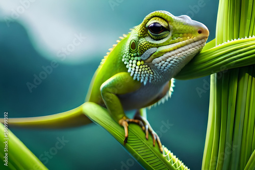 green lizard on a branch