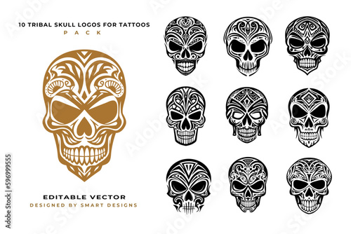 Tribal Skull Logos for Tattoos Pack x10 photo