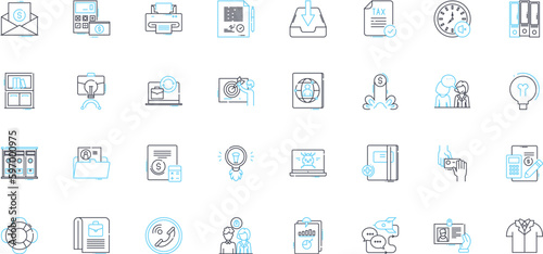 Business model linear icons set. Innovation, Strategy, Sustainability, Profitability, Scalability, Customer-centric, Disruption line vector and concept signs. Generative AI