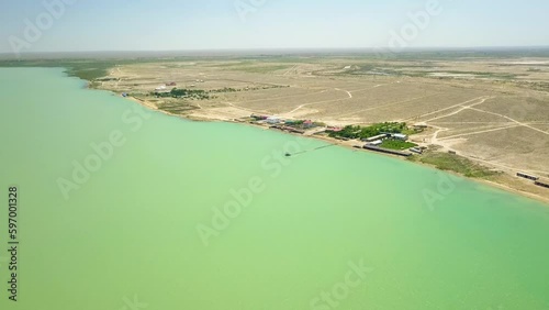 Aerial view of Tudakul Lake in Navoi, Uzbekistan photo
