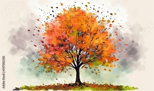 Illustrated tree with vibrant foliage in autumn Creating using generative AI tools