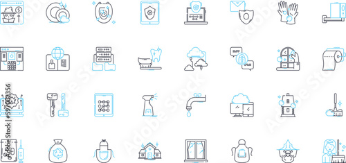 Shielding linear icons set. Protection , Armor , Screen , Barrier , Defence , Cover , Refuge line vector and concept signs. Shelter ,Bulwark ,Safekeeping outline illustrations Generative AI