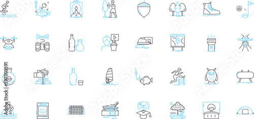 Entertainment pastimes linear icons set. Gaming, Music, Art, Movies, Dancing, Sports, Reading line vector and concept signs. Theatre,Comedy,Television outline illustrations Generative AI
