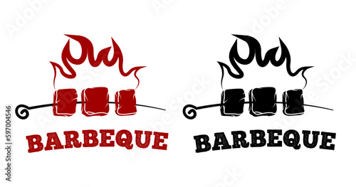 meat skewer barbeque with fire logo