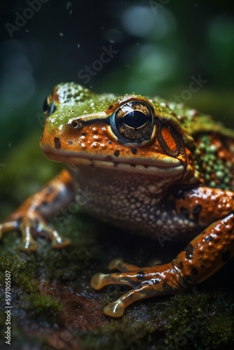 AI Generative. "Discover the Intriguing World of Amphibians: Get Up Close with a Vibrant Frog's Translucent Skin!" © mfathur19