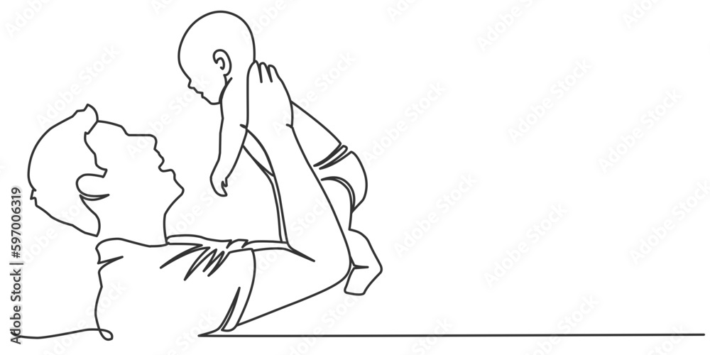 Fathers day line art style vector illustration, father and son line art ...