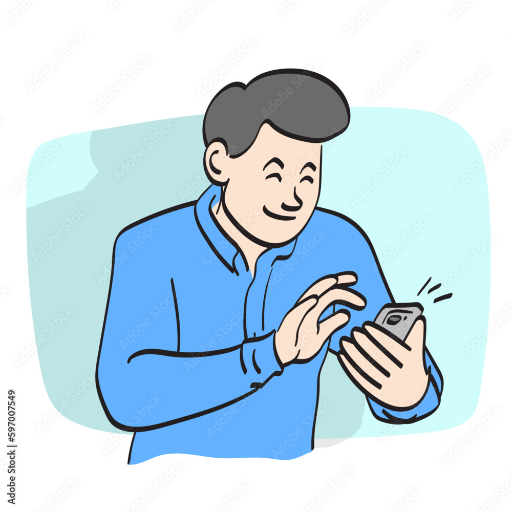 line art half length of man using fingers on screen of smartphone illustration vector hand drawn isolated on white background line art half length of man using fingers on screen of smartphone illustration vector hand drawn isolated on white background
