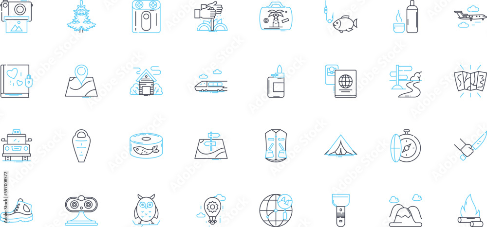Walking linear icons set. Hiking, Strolling, Trekking, Sauntering, Striding, Ambling, Promenading line vector and concept signs. Marching,Roaming,Tramping outline illustrations Generative AI Walking linear icons set. Hiking, Strolling, Trekking, Sauntering, Striding, Ambling, Promenading line vector and concept signs. Marching,Roaming,Tramping outline illustrations Generative AI