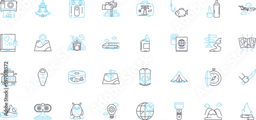 Walking linear icons set. Hiking, Strolling, Trekking, Sauntering, Striding, Ambling, Promenading line vector and concept signs. Marching,Roaming,Tramping outline illustrations Generative AI