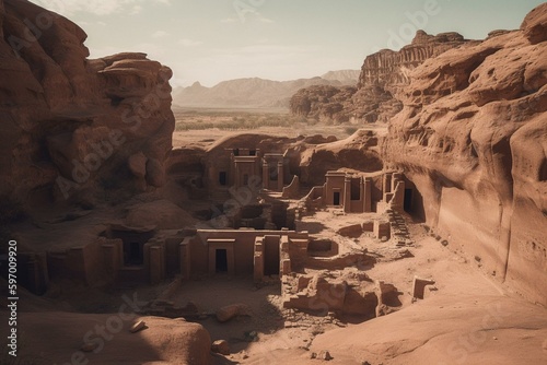 This is a picture of Hegra, an archaeological site located in AlUla, Saudi Arabia. Generative AI