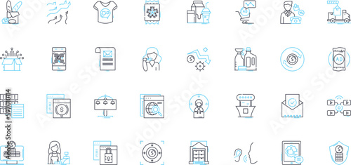 Marketing strategy linear icons set. Analysis, Branding, Campaigns, Communication, Conversion, Data, Differentiation line vector and concept signs. Engagement,Events,Experience outline Generative AI