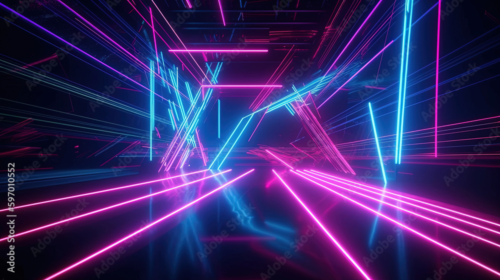 Neon lines geometric. Generative AI. Neon lines geometric. Generative AI.