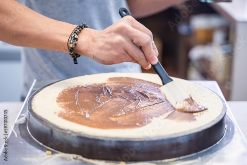 cooking chocolate crepes with crepe maker