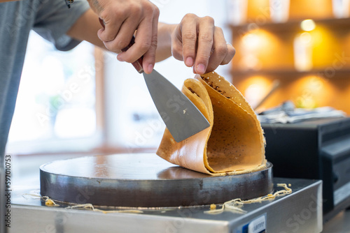 cooking chocolate crepes with crepe maker