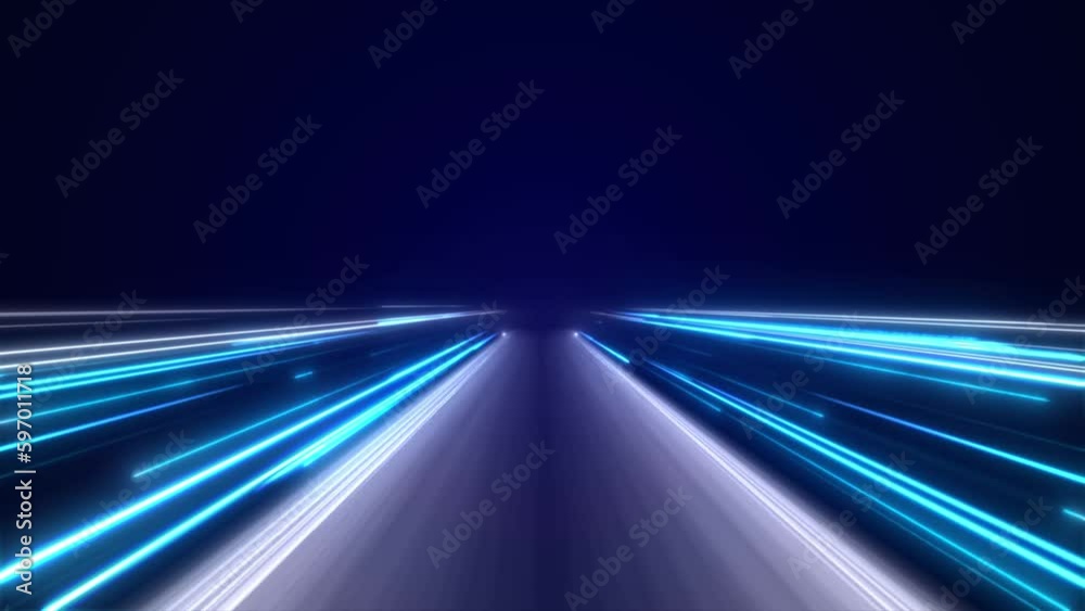 Speed way.Blue Light and stripes moving fast.Technology and science background.4k.
