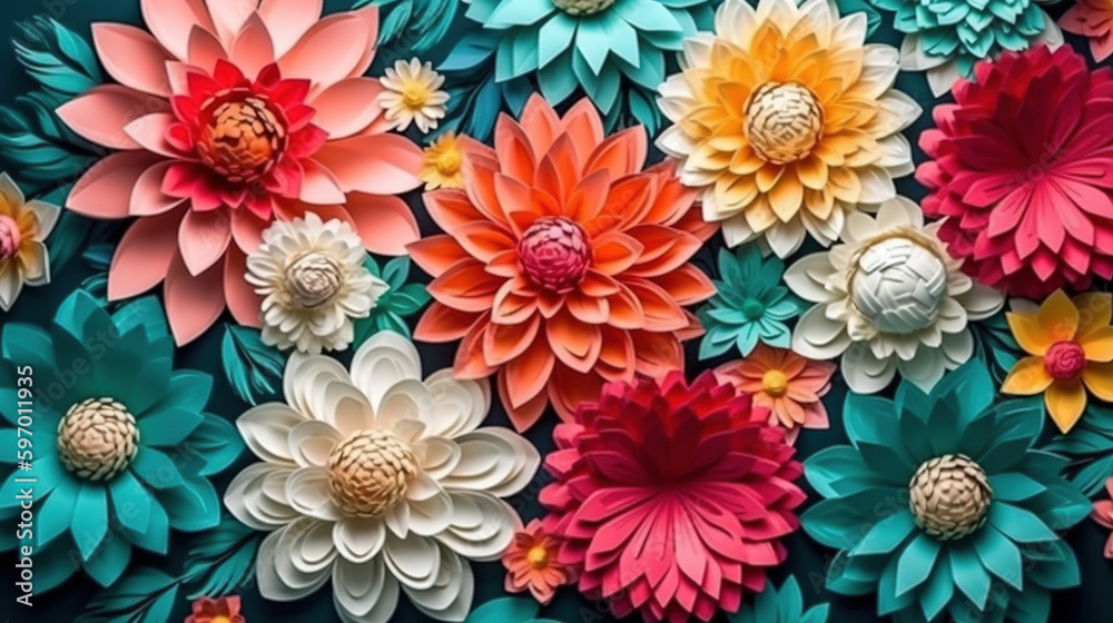 Seamless pattern art of flowers. Generative AI. Seamless pattern art of flowers. Generative AI.