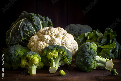 food photography of cauliflower and broccoli created with Generative AI technology