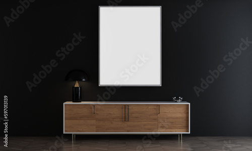 Modern empty room and black wall texture background. interior design 3d rendering