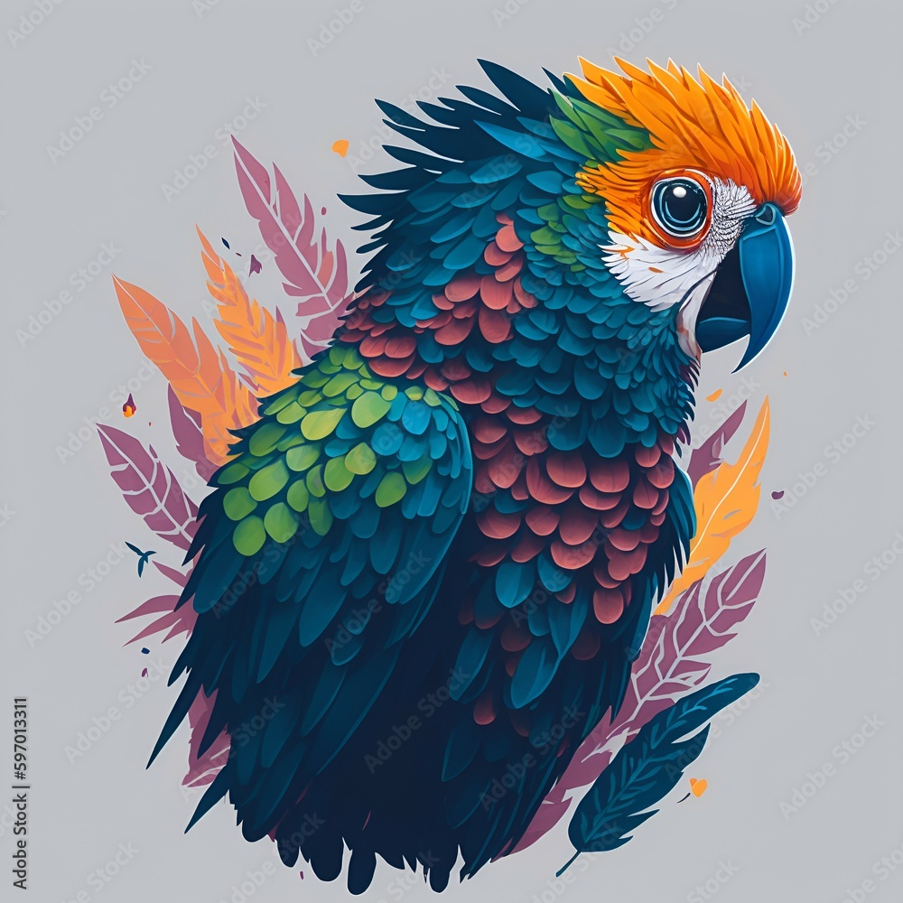 Obraz premium blue and yellow macaw, blue macaw, macaw leaves