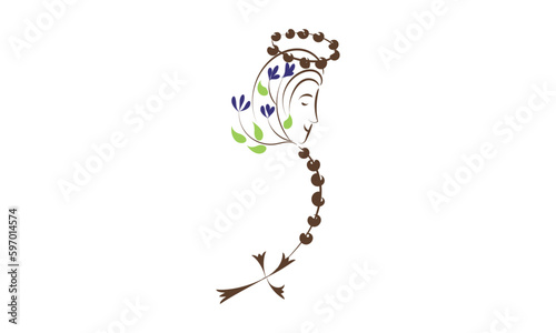 Christian Rosary beads. Prayer Catholic chaplet with the Holy Cross. Use as poster, card, flyer, T Shirt design or Tattoo