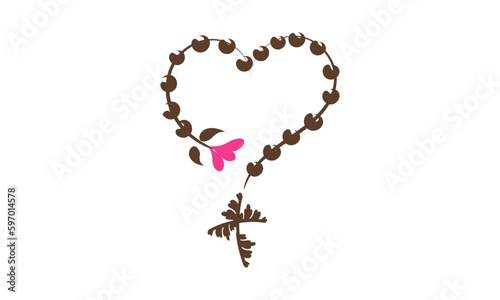 Christian Rosary beads. Prayer Catholic chaplet with the Holy Cross. Use as poster, card, flyer, T Shirt design or Tattoo