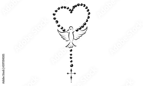 Christian Rosary beads. Prayer Catholic chaplet with the Holy Cross. Use as poster, card, flyer, T Shirt design or Tattoo