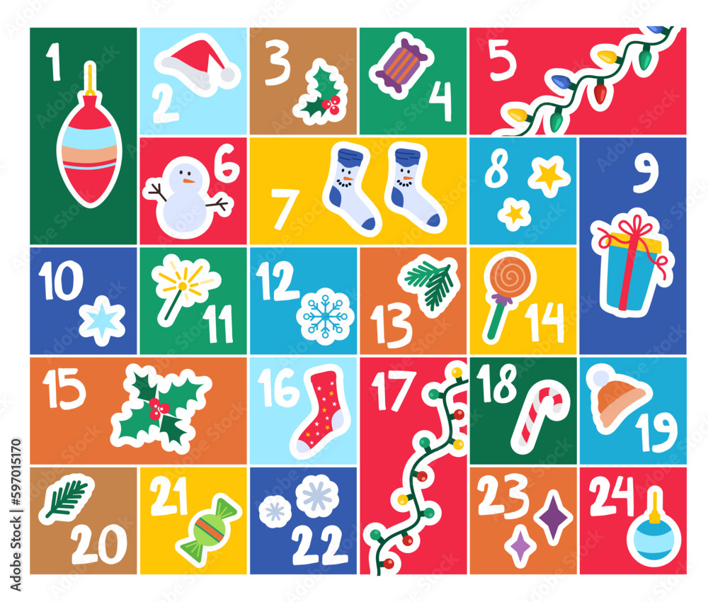 Christmas advent calendar with hand drawn elements