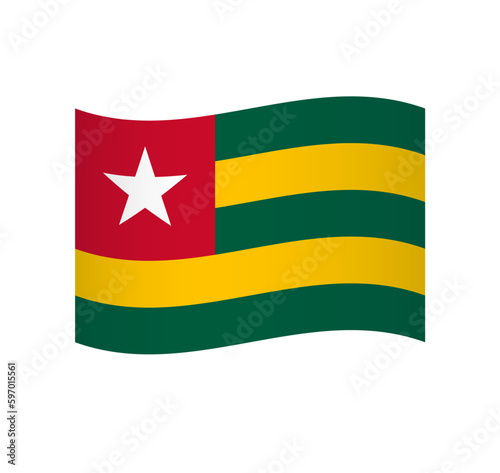 Togo flag - simple wavy vector icon with shading.