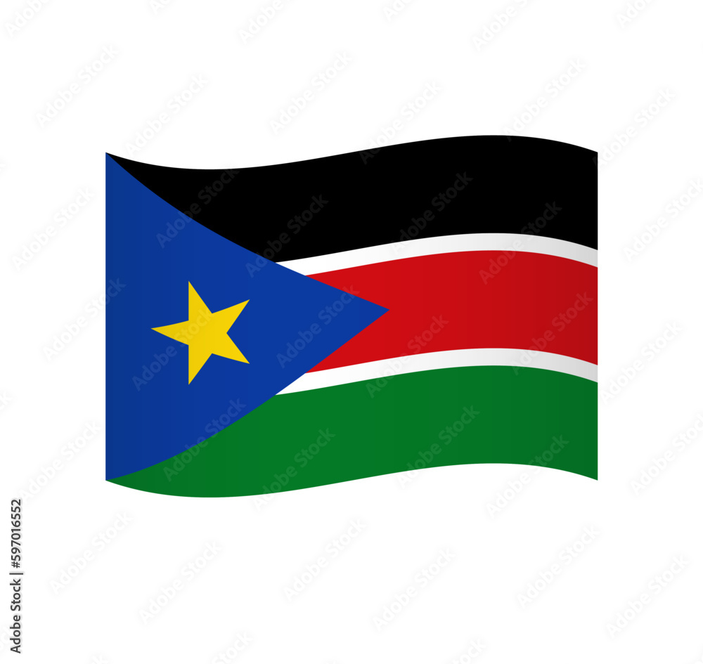 South Sudan flag - simple wavy vector icon with shading. South Sudan flag - simple wavy vector icon with shading.