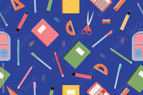Seamless Back to School pattern. High school and college subjects. Vector illustration