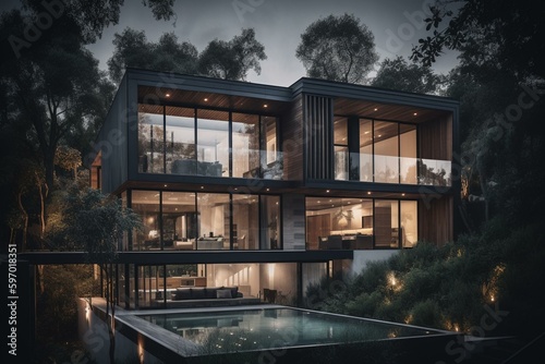 Contemporary luxury home architecture. Generative AI