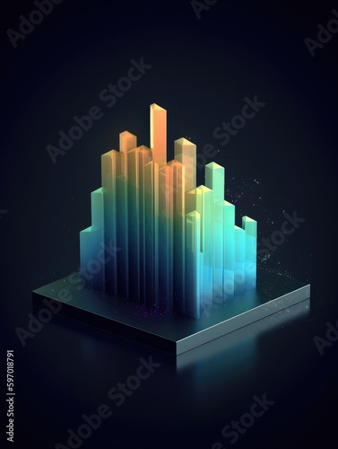 A histogram icon with translucent glass isometric view. Generative AI