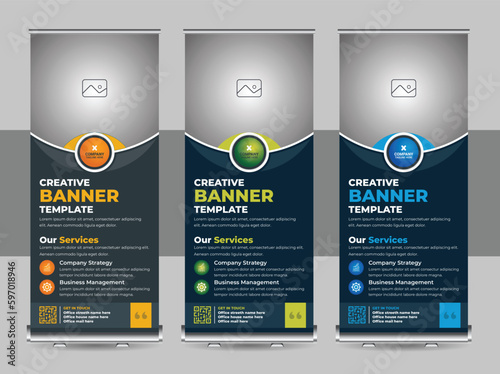 Creative roll up banner template, Standee template, X-banner template, Flag banner design
