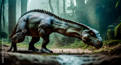 Photorealistic dinosaur creature in a natural environment 66 million years ago in the ancient era © Timo
