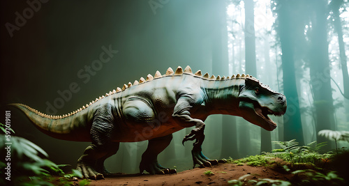 Photorealistic dinosaur creature in a natural environment 66 million years ago in the ancient era