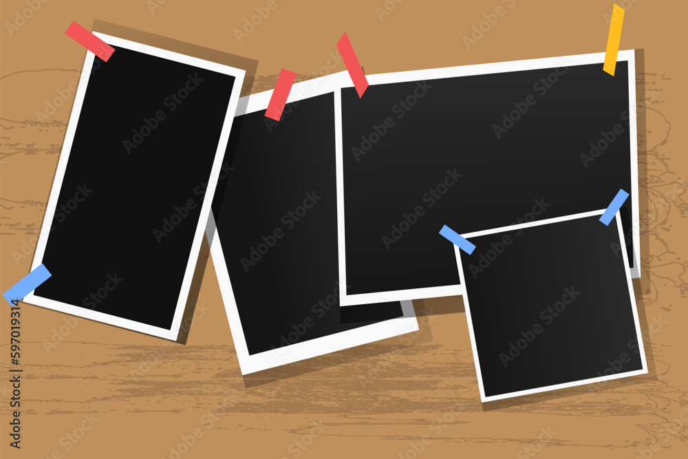 Poster vector set off Polaroid photo frames fixed with adhesive tape on ...