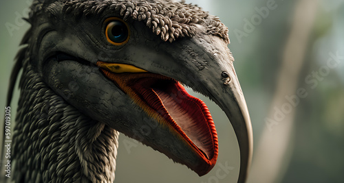 Fototapeta Naklejka Na Ścianę i Meble -  A photorealistic bird-like dinosaur creature in an ancient Roman setting in the ancient era