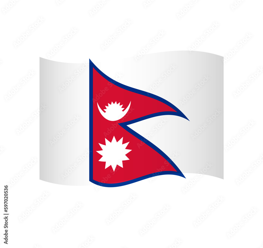 Nepal flag - simple wavy vector icon with shading.