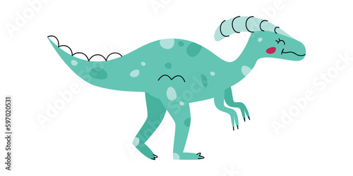 Flat hand drawn vector illustration of parasaurolophus dinosaur
