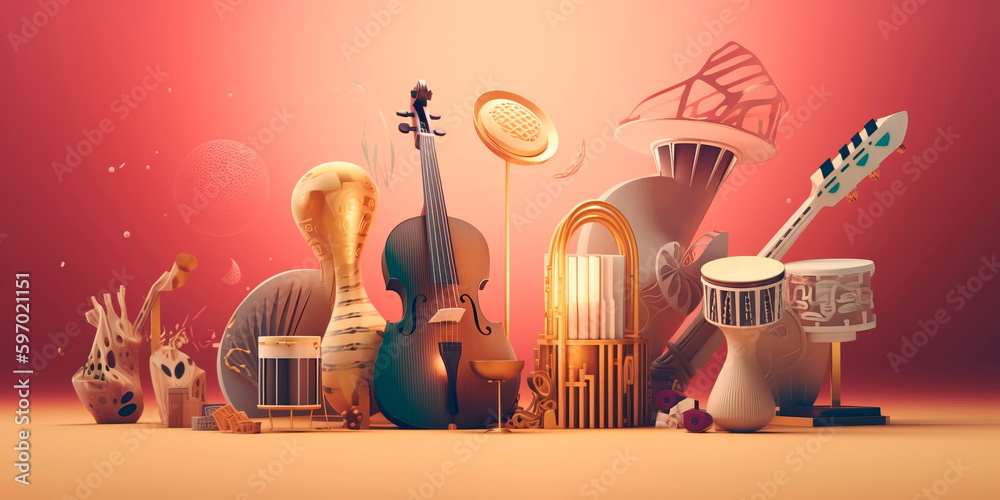World Music Day featuring iconic instruments from various cultures and ...