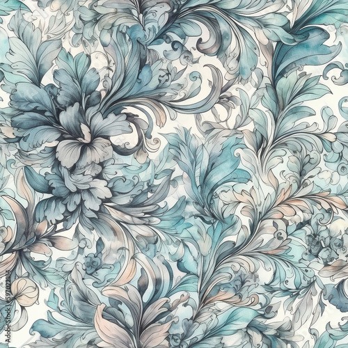 Floral watercolor seamless tile pattern to use as background. Flower pattern. Generative AI